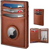 miyozi AirTag Wallet for Men, Slim Minimalist Genuine Leather Bifold, Front Pocket Wallet with 12 Card Slots, ID Window, RFID Blocking, Simple Bill Slot &amp; Magnetic Closure, Gift Boxed