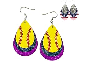 MALL OF STYLE Softball Earrings for Women - Softball Jewelry - Softball Accessories for Girls - Softball Stuff - Faux Leather Softball Earring - Softball Mom Jewelry - Glitter Earrings