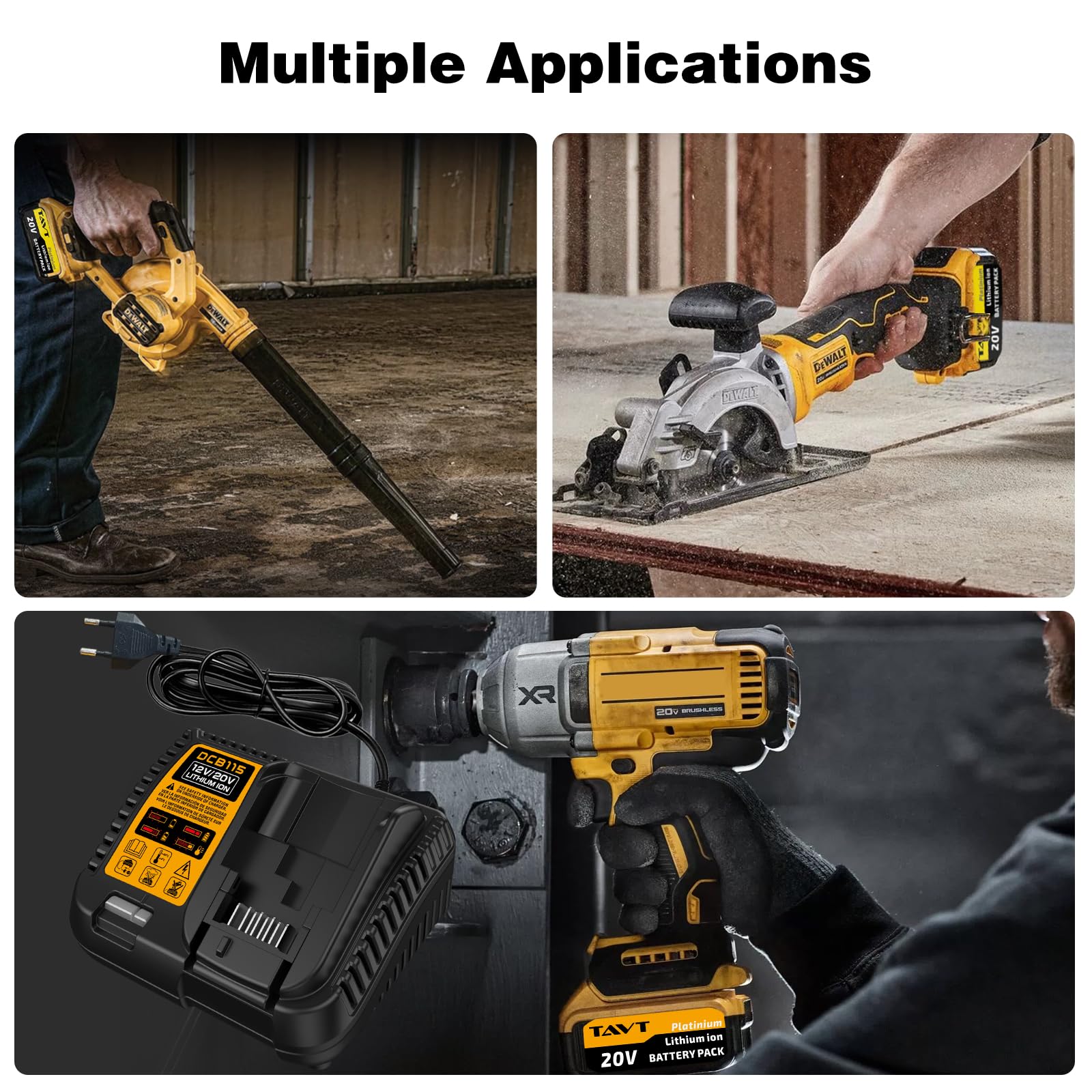 TAVT 2Pcs 20V Li-Ion Akku und Ladegerät kompatibel mit Dewalt 20 Volt XR Maschinen 4