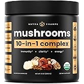 NutraChamps Organic Mushroom Powder - 10-in-1 Complex - Mushroom Supplement Powder Blend for Memory, Focus & Immune Support - 8oz (8.0 OZ, Mushroom Blend)