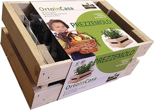 KIT huerto PEREJIL en el balcón, tu huerto urbano. ORTO BOX: caja de madera natural de