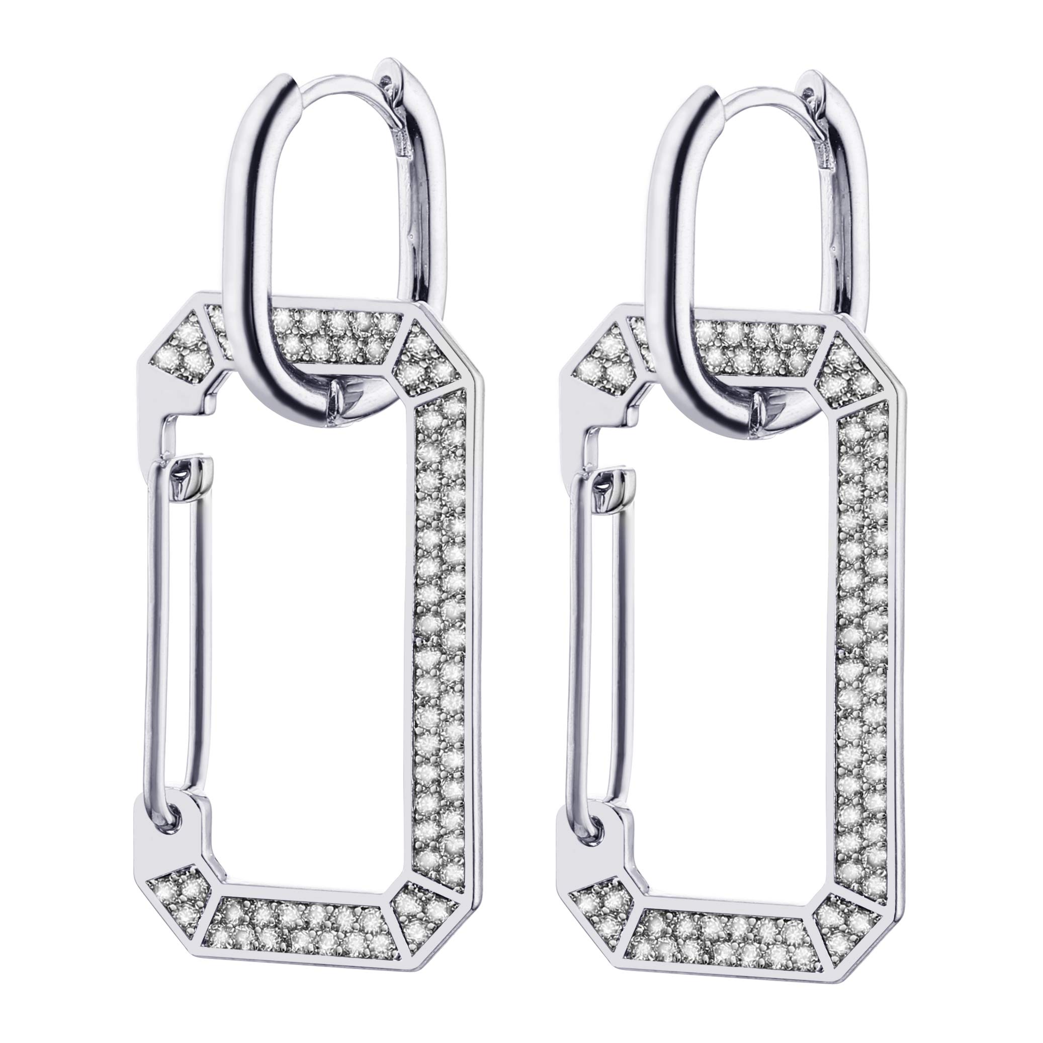 PengJin Silver Square Earring for Women, Cubic Zircon Drop Earring for Women