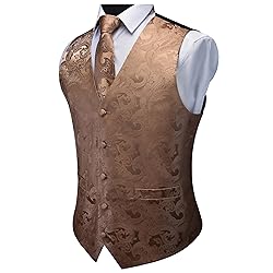 GUSLESON Khaki Vest Floral Suit Vest Tie and Bow