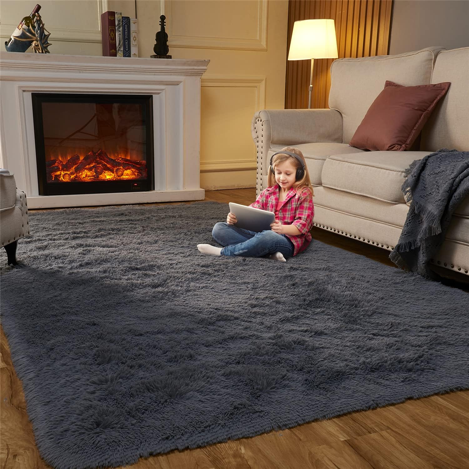 Rugs, Pads & Protectors - Area Rugs for Bedroom Living Room, 6ft x 9ft Darkgray Fluffy Carpet for Teens Room, Shaggy Throw Rug Clearance for Nursery Room, Fuzzy Plush Rug for Dorm