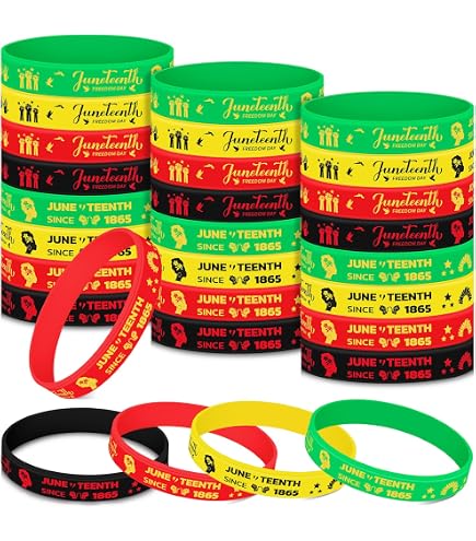 Liliful 100-Pc Juneteenth Party Pack – 50 Silicone Bracelets & 50 Small Handheld Flags