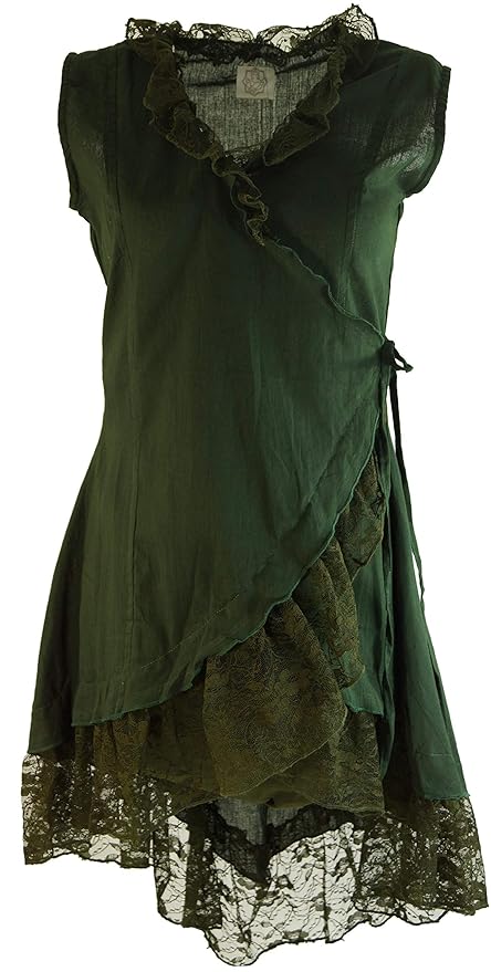 Guru-Shop Wickeltunika mit Spitze, Damen, Baumwolle, Blusen & Tunikas Alternative Bekleidung