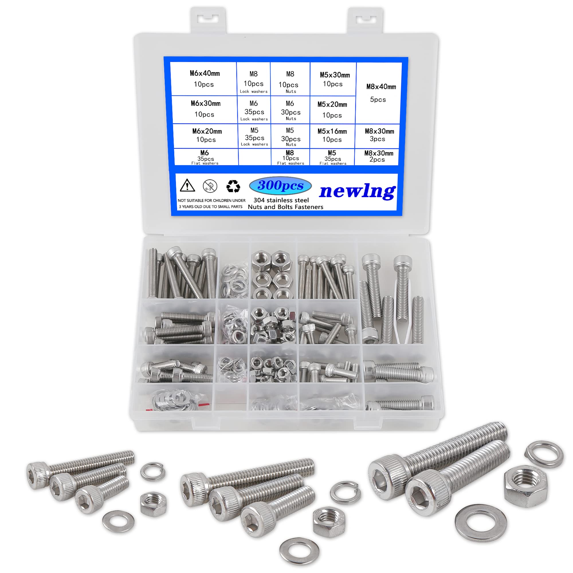 newlng M5 M6 M8 Nuts and Bolts Hexagon Socket Head Cap Screws 304 Stainless Steel Mechanical Hex Socket Screws Assortment Kit nuts and bolts and washers set — image 1