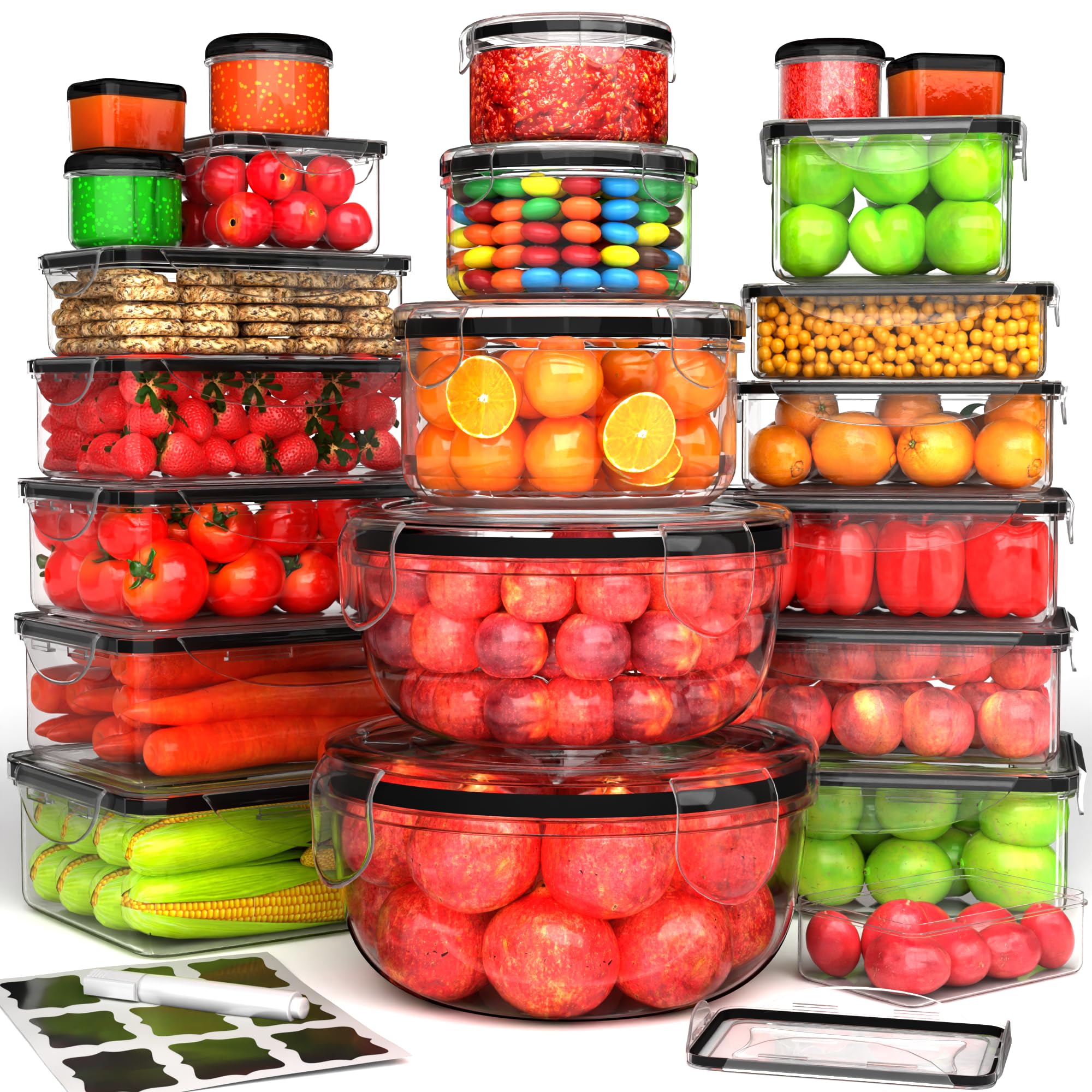 44 Pcs Food Storage Containers with Lids Airtight- 22 Stackable Boxes-22 Lids) Plastic Meal Prep Container for Pantry Kitchen Organization, Microwave, Dishwasher, Freezer Safe -100% Leak Proof Image