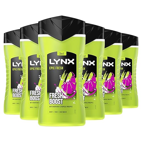 Lynx Epic Fresh 12 hours of freshness Shower Gel bodywash with a grapefruit & tropical pineapple scent 225 ml pack of 6