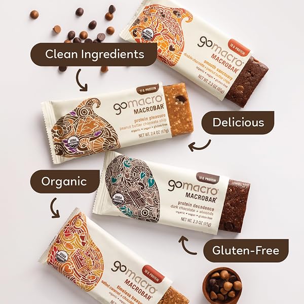 GOMACRO MACROBAR ORGANIC VEGAN PROTEIN BARS – FODMAP FRIENDLY VARIETY PACK (2.0-2.3 OUNCE BARS, 12 COUNT)