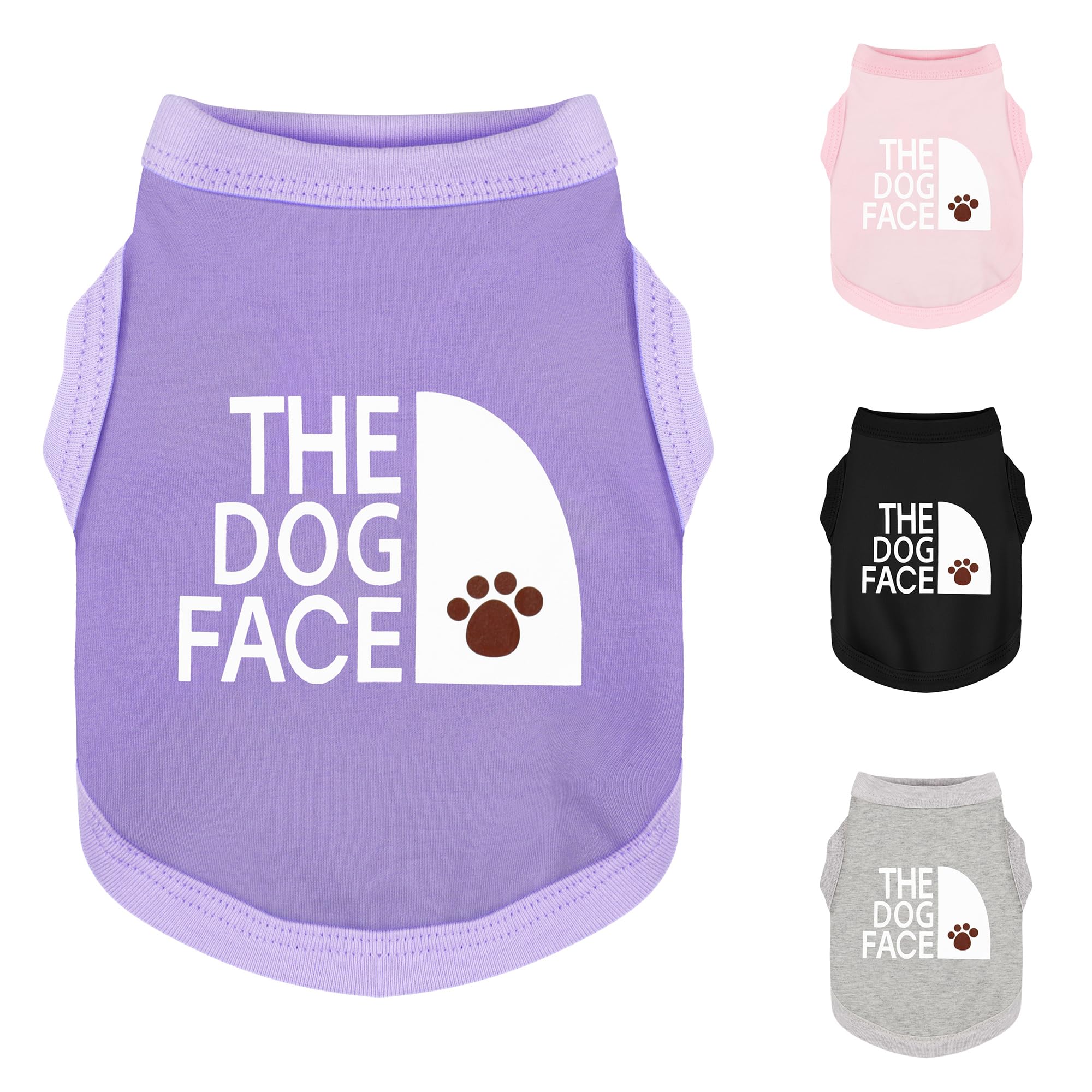 Photo 1 of 1pc xs Personality Canine Attire: Soft, Lightweight Cotton Dog Clothes with 'The Dog Face' Print. Small and Medium Breeds, Perfect for Everyday Wear, Comfortable and Breathable Dog Shirt Purple XS