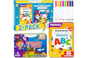 THREECHILD Preschool Learning Activities Kindergarten Workbook - [2-Pack] Educational Montessori Workbook for Handwriting Practice, Search and Find - Classroom Must Haves - Teacher Must Haves - School Supplies