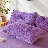 Purple Fluffy Pillow Covers, Fuzzy Plush Furry Shaggy Faux Fur Pillow Cases for Bedroom décor, Soft Purple Pillow Covers 26"x20" with Zipper Closure, Decorative Set of 2