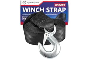 big-autoparts 2 Inch by 20 Feet Trailer Winch Strap with Hook Heavy Duty Strap Replacement 10000 lbs Breaking Strength 3300 lbs Load Capacity for Boat,Jet Ski, Black, 1 Pack