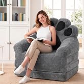 Greenvelly Folding Sofa Bed, 2-in-1 Convertible Sleeper Chair with Cat Paw Backrest, Foldable Corduroy Boneless Couch, Futon Floor Couch for Living Room, Bedroom, Apartment, Guest, Dorm, Black