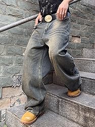 DFGIGT Mens Streetwear Hip Hop Baggy Jeans Wide Leg