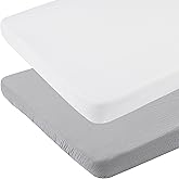 Onacosht Muslin Bassinet Sheets 35" X 20" Compatiable with AMKE 3 in 1 Bassinets, MiClassic, Uiuwoo, Foalom, YADAQE, Milliard and TCBunny Bassinet, 100% Cotton Soft Breathable 2 Pack, White and Grey