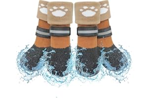 SCENEREAL Anti Slip Dog Socks Boots, Dogs Shoes for Hot/Cold Pavement Snow Rain Days, Waterproof Grip Doggy Booties for Hardwood Floor, Winter Paw Protectors for Small Medium Large Senior Old Dogs
