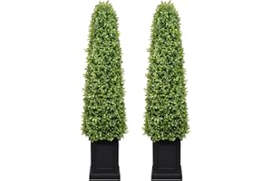 colorspec 3.5ft Topiary Trees Artificial Outdoor Set of 2, Artificial Boxwood Plants Outdoor Porch Trees, All-Year Green Fake Plant with Sturdy Pot for Front Porch (Square-B