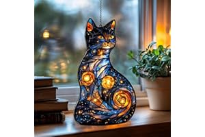 XISZYS Starry Night Cat Christmas Ornament Animal Suncatcher Celestial Window Hanging Stained Glass Effect Acrylic Art Unique Cat Lover Gift Thanksgiving