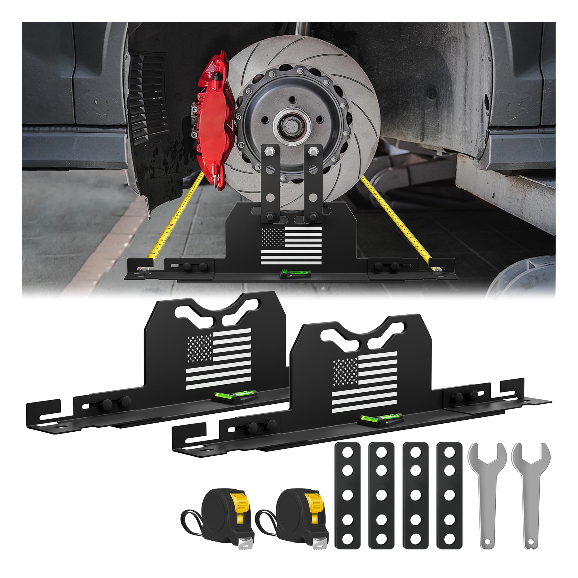 Photo 1 of 2026 Upgraded Wheel Alignment Tool, 2 PCS Toe Alignment Tool Plates Without Removing Calipers, Wheel Alignment Kit with 2 Measuring Tapes, Compatible with Most Cars and SUVs