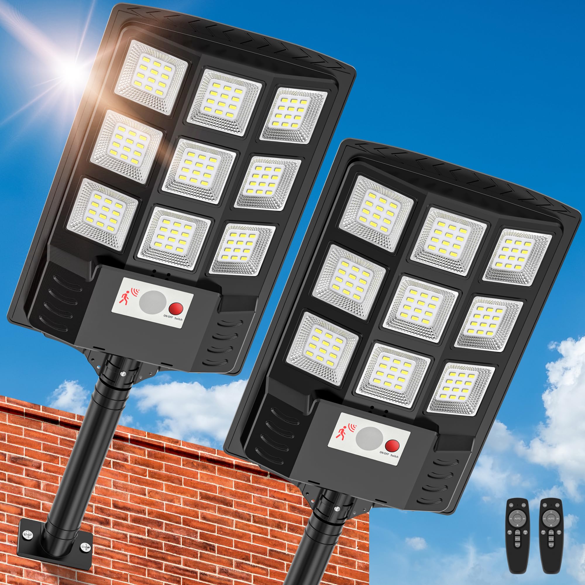Photo 1 of Solar Lights Outdoor,IP66 Waterproof Solar Street Lights Outdoor,6500K LED Dusk to Dawn Security Flood light with Motion Sensor and Remote Control for Yard,Parking Lot, Courtyards,Garages 2-Pack