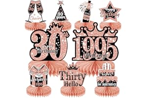 MAOYUES 9Pcs 30th Birthday Decorations Honeycomb Centerpieces for Women, Rose Gold Pink Happy 30th Birthday Centerpieces Tables Toppers Party Decorations Supplies,Vintage 1995 Aged Birthday Table Sign Decor