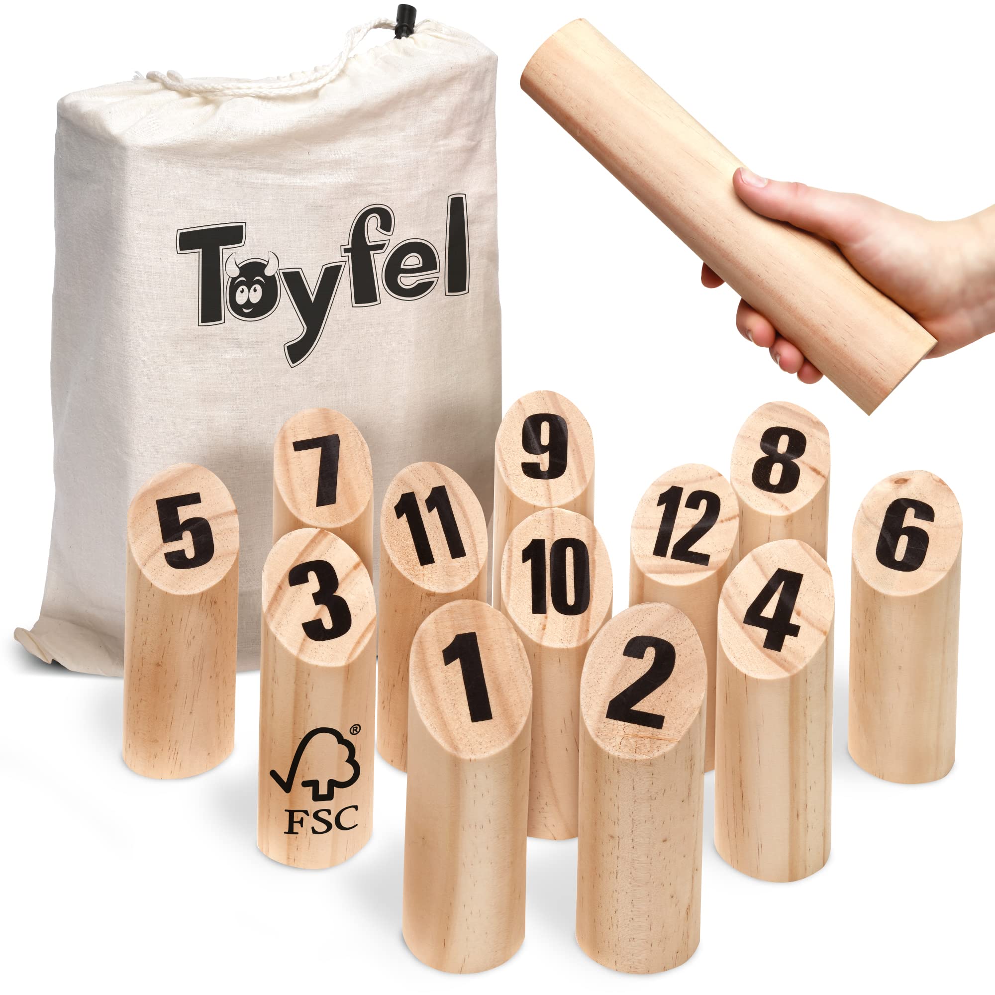 Toyfel Family Game Tölky Finnish Interactive Indoor and Outdoor Game for Kids Adults and Family – Wooden Garden Game for 2 People or More Bowling Team Game for Garden and Home