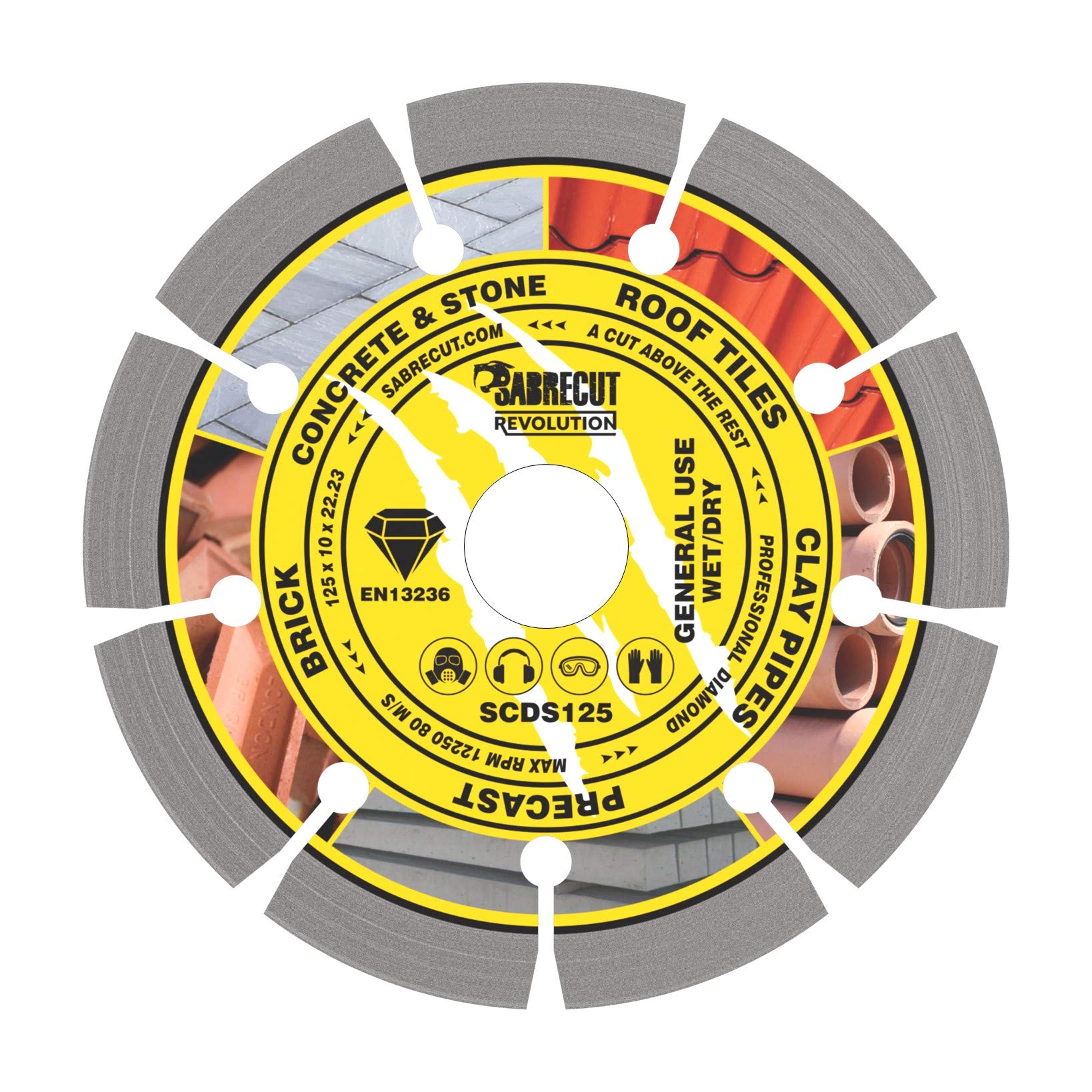 1 x SabreCut SCDS125 125mm (5 inch) x 10mm x 22.23mm Bore Segmented Diamond Angle Grinder Circular Saw Blade