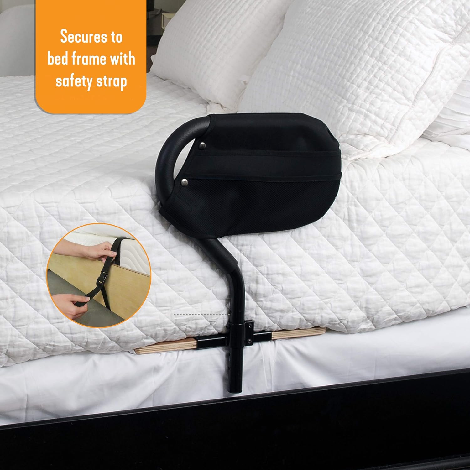 Stander BedCane, Adult Bed Rail and Support Handle, Height Adjustable Elderly Stand Assist with Organizer Pouch: Health & Personal Care