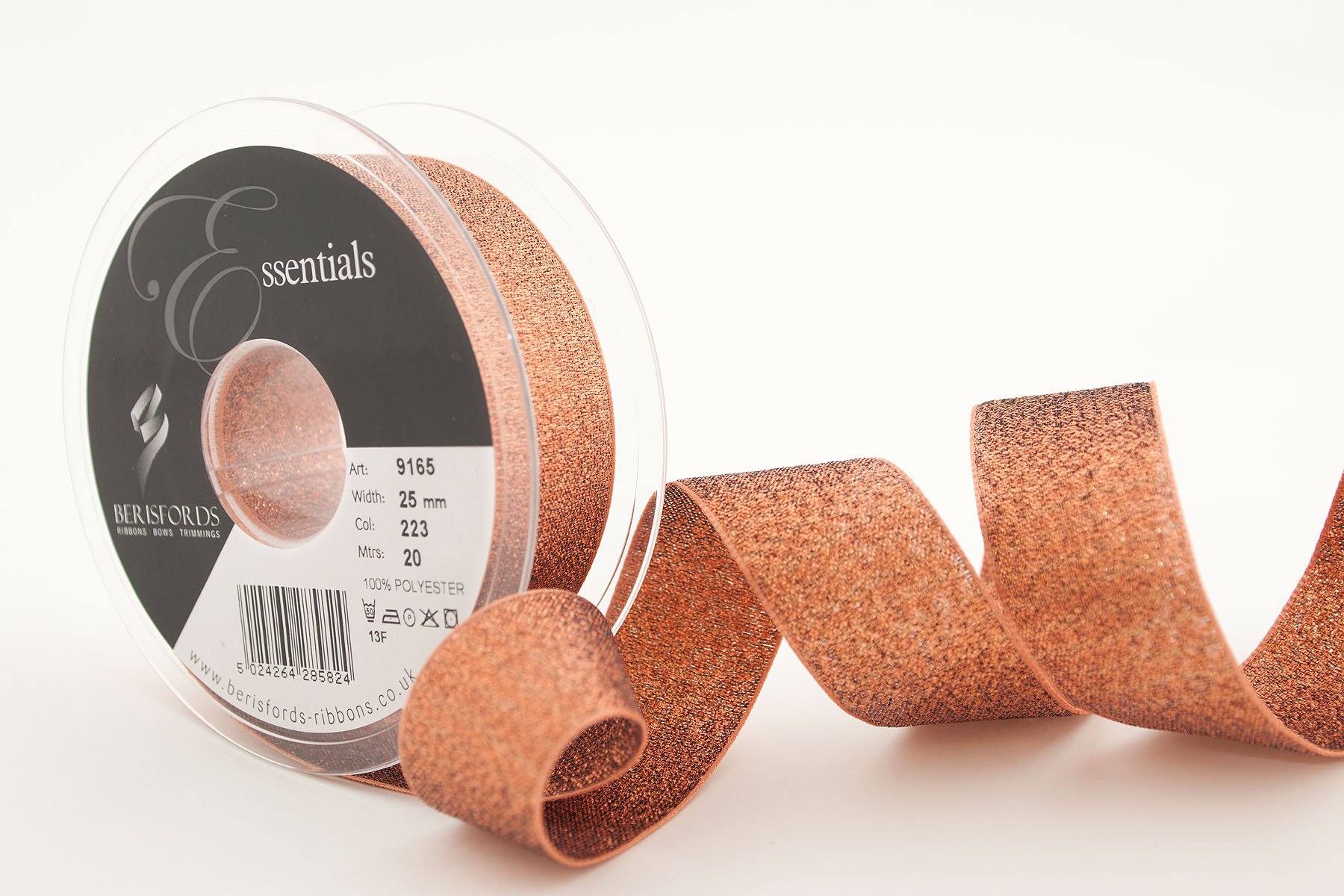 Berisfords 9165 20 m x 25 mm Glitz and Glamour Metallic Lame Ribbon, Copper โ image 1