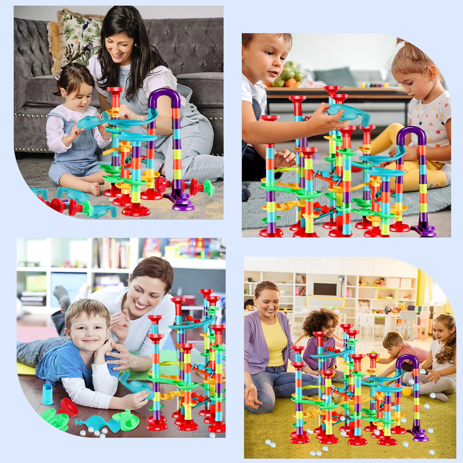 Yihurlm 197Pcs Marble Run,Marble Maze Game Construction Building Blocks Toys for Kids,Marble Track Game Educational Learning Toy for Boys Girls Birthday Gifts(147 Parts+ 50 Glass Marbles)
