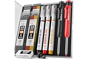 Nicpro 2 Pack CP1000 Carpenter Pencil with Sharpener, Mechanical Carpenter Pencils with 26 Refill, Deep Hole Long Nib Marker 