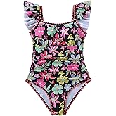 Sewetier Girls Swimsuit One Piece Color Contrast Trim Bathing Suit Ruched Tie-Back Padded Swimwear 7-16Y