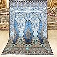 Yuchen Rug Silk Carpet 5x8 Blue Handmade Traditional Vintage Luxury Oriental Silk Area Rug for Living Room