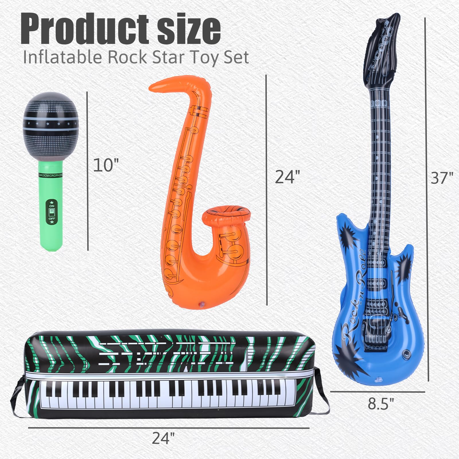 FUTUREPLUSX 18PCS Inflatable Rock Star Toy Set, Inflatable Party Props Musical Instruments for Kids Birthday 80s Party Props