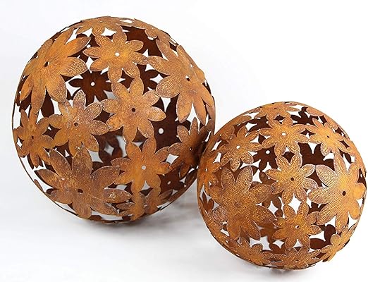 Bornhoft Bolas De Metal De Hierro Oxidado De 40 Cm Juego Amazon Es Jardin