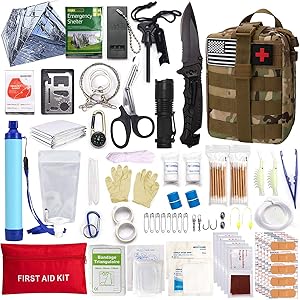 Survival First Aid Kit Molle System Compatible Outdoor Gear Emergency Kits Trauma Bag for Camping Boat Hunting Hiking Home Car Earthquake and Adventures