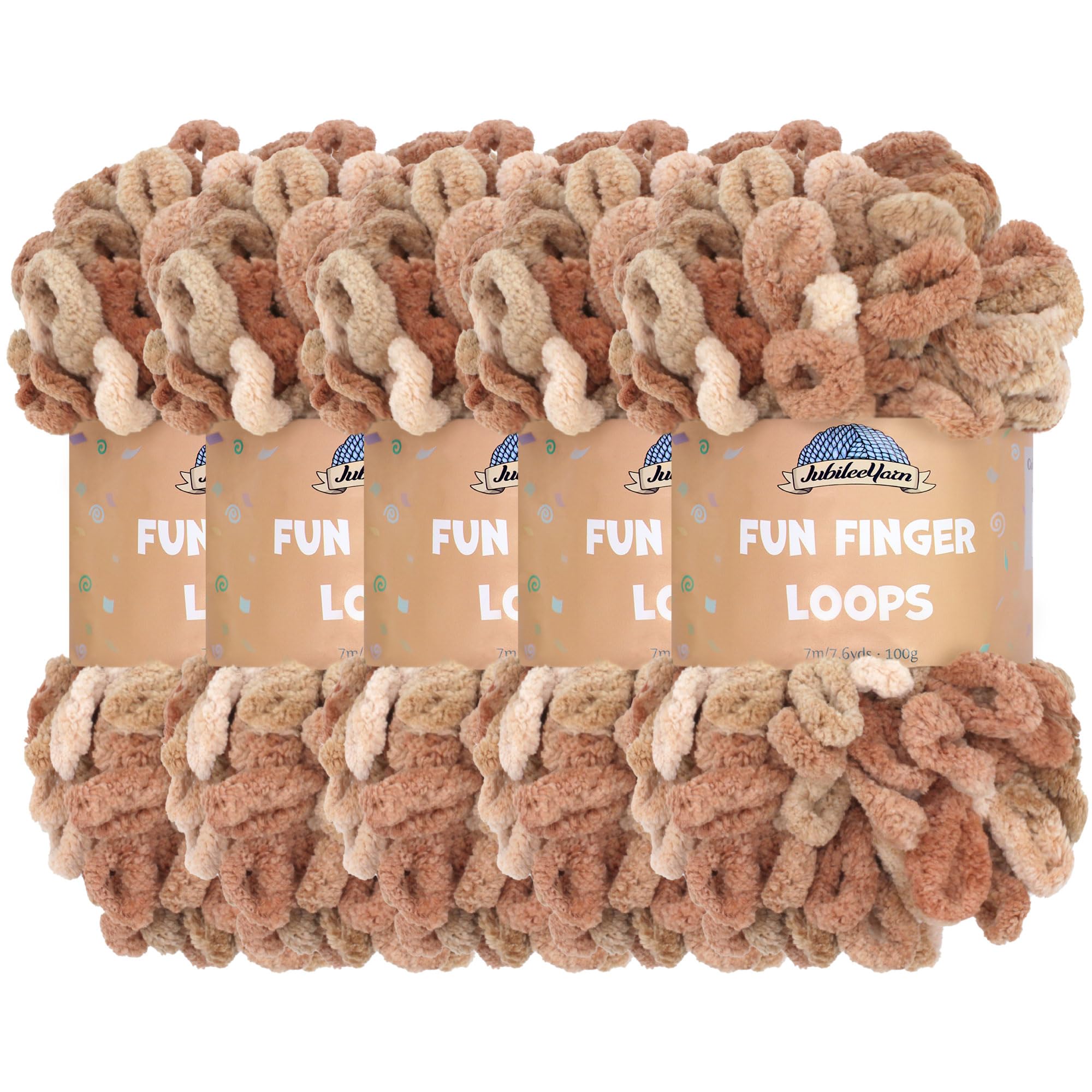 JubileeYarn Fun Finger Loops Yarn - Polyester Jumbo Weight Loop Yarn - 100g/Skein - Asteria - 5 Skeins