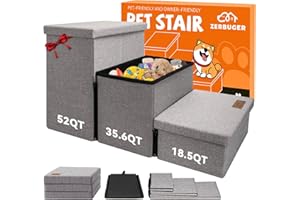 Zerbuger Wider Dog Stairs with Storage 18" H, 3-Step Sturdy Dog Steps for Large/Medium/Small Older Senior Dogs Cats, Folding Pet Stairs Climbing Bed or Couch, Arthritis-Friendly (Gray, No Condo)