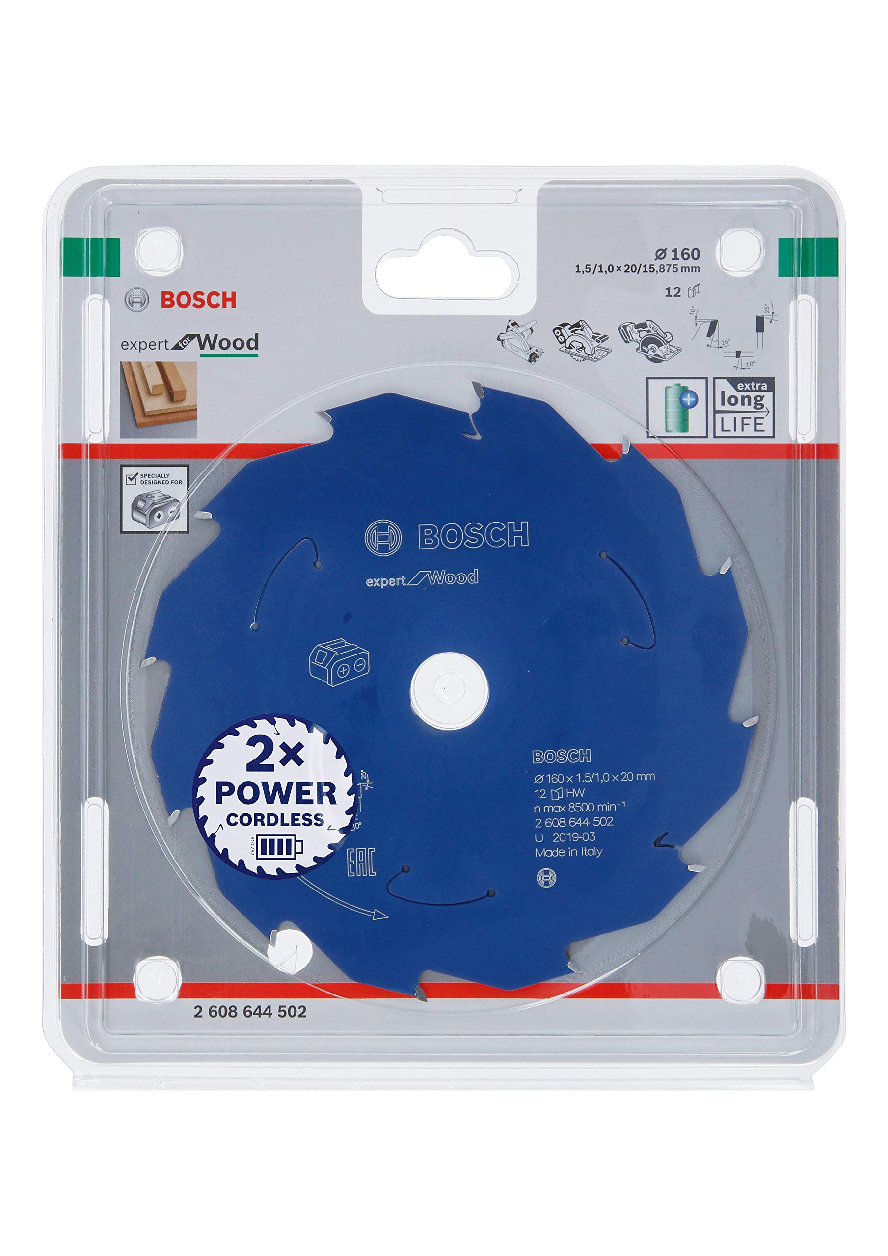 Bosch Professional Circular Saw Blade Expert (for Wood, 160 x 20 x 1.5 mm, 12 teeth; Accessories: Cordless Circular Saw)