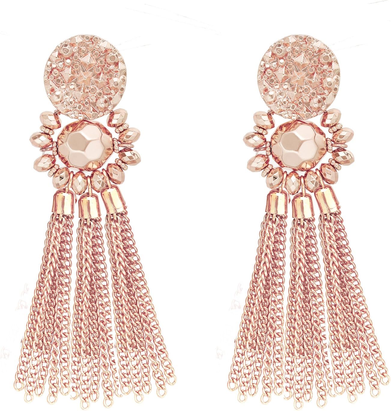 LPON Bohemian Statement Tassel Chandelier Drop Dangle Earrings with Cassandra Button Stud