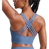 CRZ YOGA Naked Feeling Criss Cross Longline Sports Bras for Women - Wirefree Padded Strappy Yoga Cropped Tops