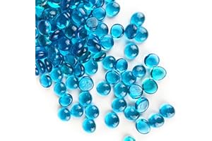 CYS EXCEL Light Blue Glass Gemstone Beads Vase Fillers (1 LB) Flat Marble Beads Multiple Color Choices Aquarium Decor Rocks Floral Stones Decorative Mosaic Glass Gem Pebbles (Approx. 85~100 PCS)