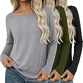 Oakgarden 3 Pack Women's Boat Neck Shirts Long Sleeve Banded Bottom Tunic Tops Loose Fit Fall Casual Basic Layering Tees