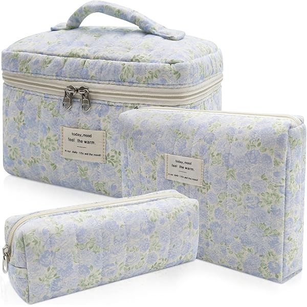 URSKYTOUS - Bolsa De Maquillaje De Flores De Viaje Grande Para Mujer, Bonita Bolsa De Maquillaje