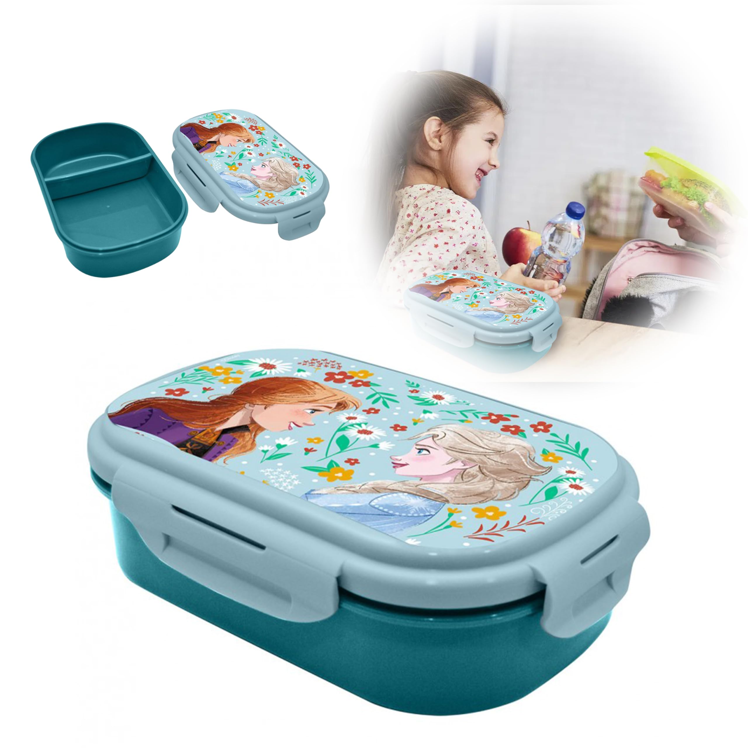 SRV Hub Frozen Children's Lunchbox with Cutlery, 20cm Lunchbox Made of BPA Free Plastic, Dishwasher Safe Sandwich Box | Back to School, Travel Snack Boxes for Kids Adults School, Picnic, Trips