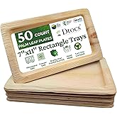 Dtocs Rectangular Disposable Plates 7x11 Inch (50 Pack) | Palm Leaf Platters with Bamboo Look | Rectangle Trays for Dinner, A