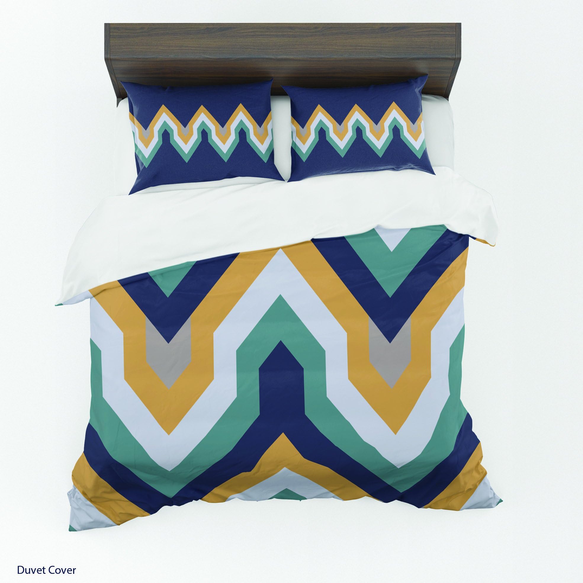 Jennifer Davidson Retro Geometric Pattern 3D New Design Tonal Yellow Blue Digital Print Duvet Cover By UK Made (Emperor)