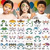 Dream Loom Face Temporary Tattoos for Kids, 24 Sheets Unicorn & Animal Tattoo Stickers for Boys Girls Birthday Party Supplies Favors, Unicorn Tiger Dinosaur Elephant Snake Designs Face Paint